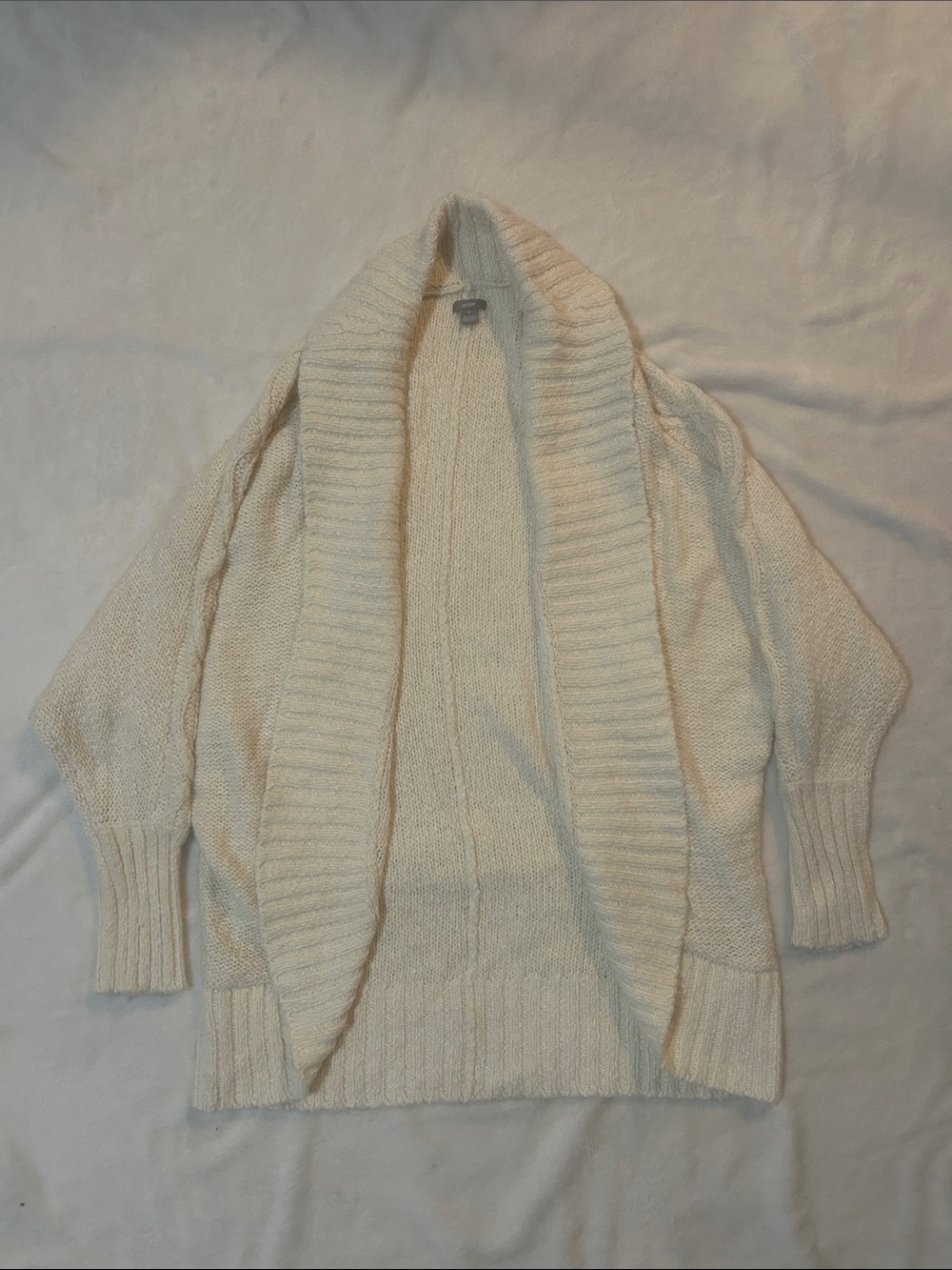 aerie Women’s Cardigan Cream Open-Front Shawl Collar Cable Knit Details Medium